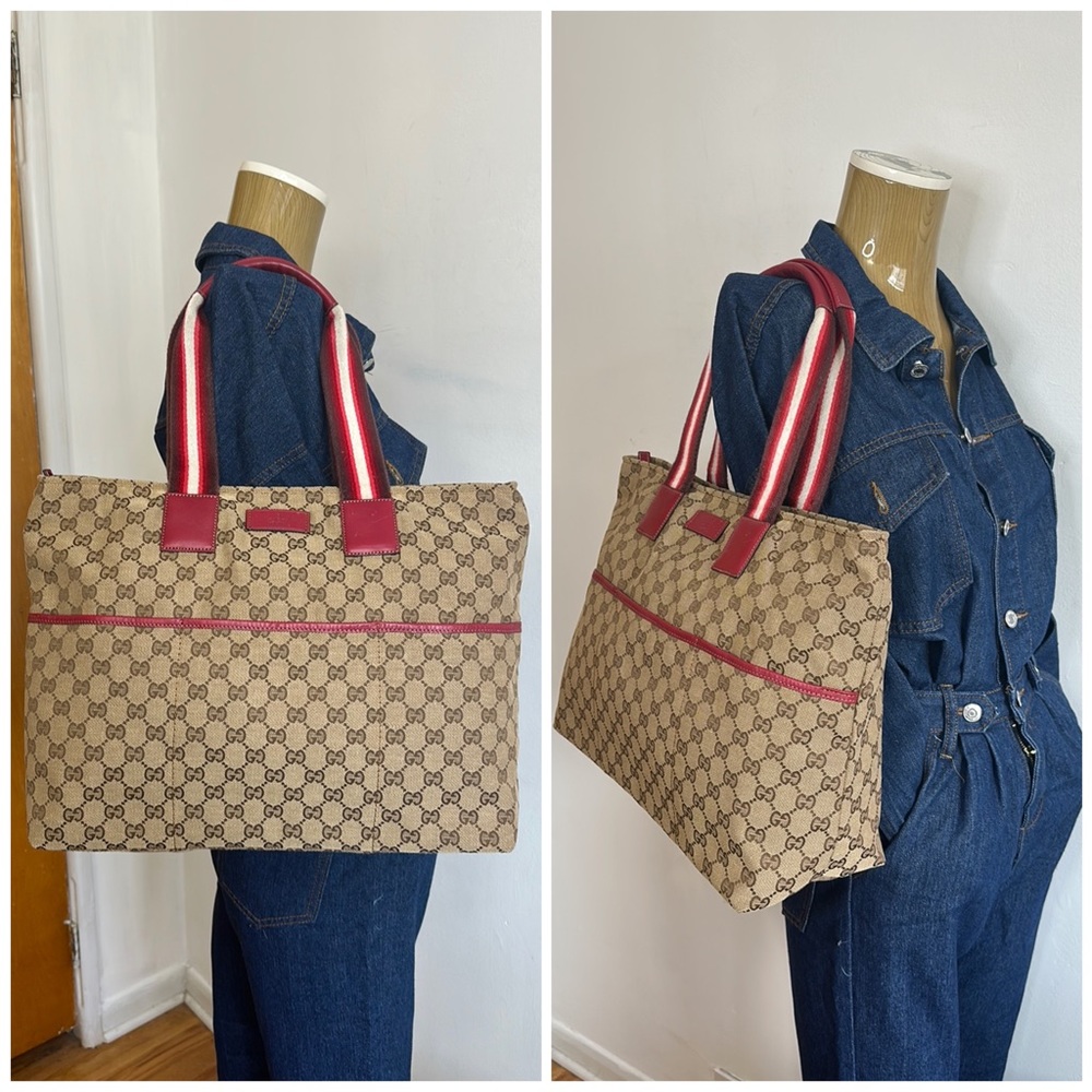 Gucci Beige/Brown GG Canvas Web Diaper Tote Bag
